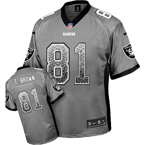 Men's Nike Oakland Raiders #81 Tim Brown Elite Grey Drift Fashion NFL Jersey