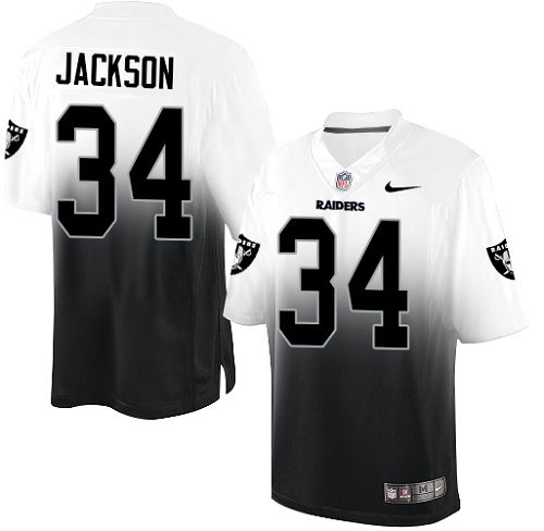 Men's Nike Oakland Raiders #34 Bo Jackson Elite White/Black Fadeaway NFL Jersey