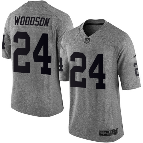 Men's Nike Oakland Raiders #24 Charles Woodson Limited Gray Gridiron NFL Jersey