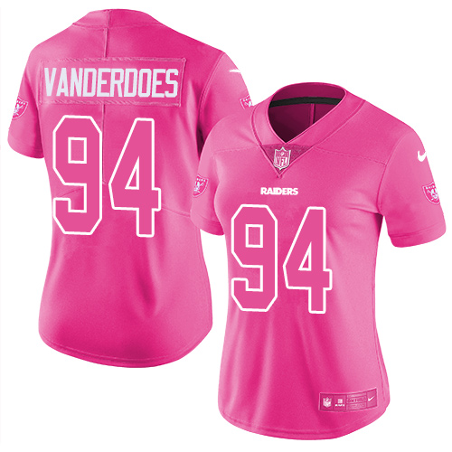 Women's Nike Oakland Raiders #94 Eddie Vanderdoes Limited Pink Rush Fashion NFL Jersey
