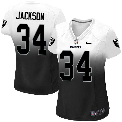 Women's Nike Oakland Raiders #34 Bo Jackson Elite White/Black Fadeaway NFL Jersey