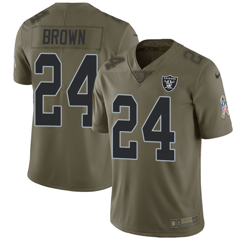 Youth Nike Oakland Raiders #24 Willie Brown Limited Olive 2017 Salute to Service NFL Jersey