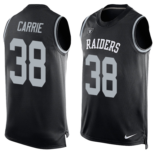 Men's Nike Oakland Raiders #38 T.J. Carrie Limited Black Player Name & Number Tank Top NFL Jersey