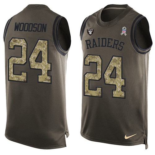 Men's Nike Oakland Raiders #24 Charles Woodson Limited Green Salute to Service Tank Top NFL Jersey