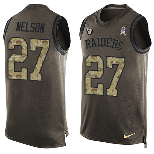 Men's Nike Oakland Raiders #27 Reggie Nelson Limited Green Salute to Service Tank Top NFL Jersey