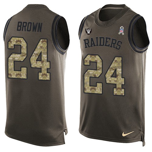 Men's Nike Oakland Raiders #24 Willie Brown Limited Green Salute to Service Tank Top NFL Jersey