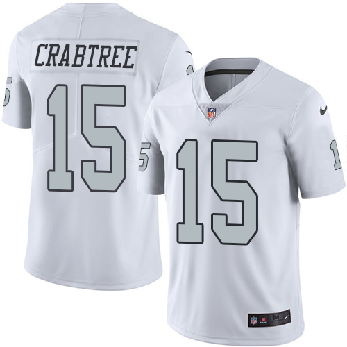 Youth Nike Oakland Raiders #15 Michael Crabtree Elite White Rush Vapor Untouchable NFL Jersey