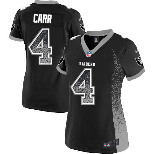 Women's Nike Oakland Raiders #4 Derek Carr Elite Black Drift Fashion NFL Jersey