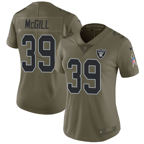 Women's Nike Oakland Raiders #39 Keith McGill Limited Olive 2017 Salute to Service NFL Jersey