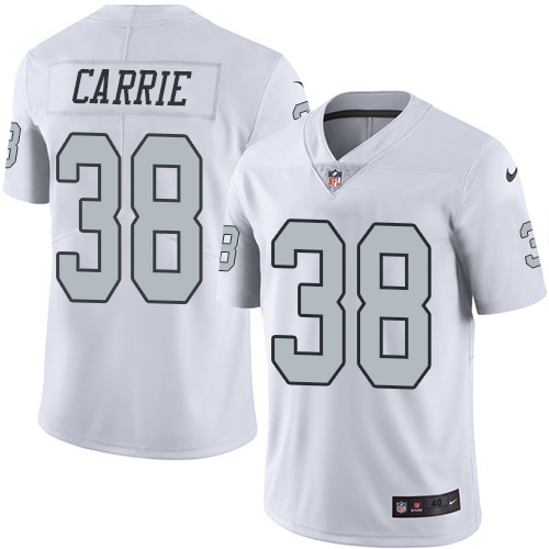 Men's Nike Oakland Raiders #38 T.J. Carrie Elite White Rush Vapor Untouchable NFL Jersey