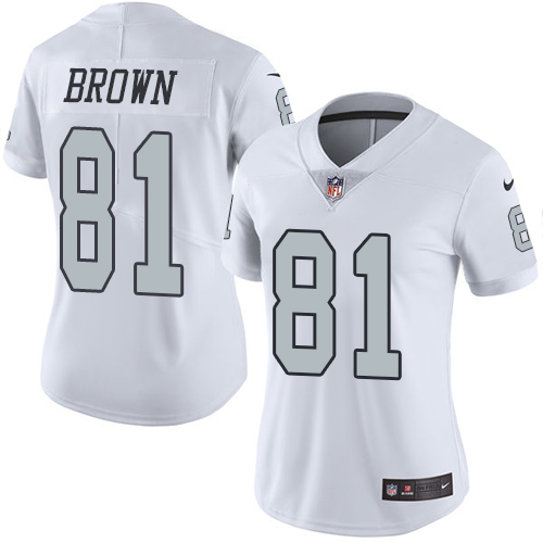 Women's Nike Oakland Raiders #81 Tim Brown Elite White Rush Vapor Untouchable NFL Jersey