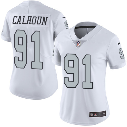 Women's Nike Oakland Raiders #91 Shilique Calhoun Elite White Rush Vapor Untouchable NFL Jersey