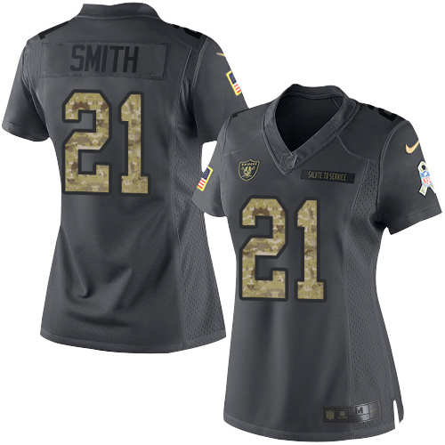 Women's Nike Oakland Raiders #21 Sean Smith Limited Black 2016 Salute to Service NFL Jersey