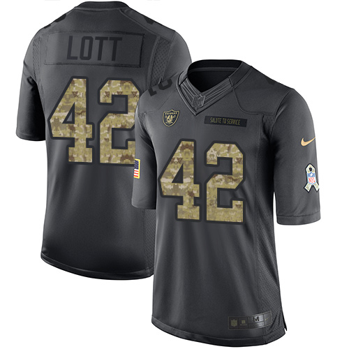 Men's Nike Oakland Raiders #42 Ronnie Lott Limited Black 2016 Salute to Service NFL Jersey