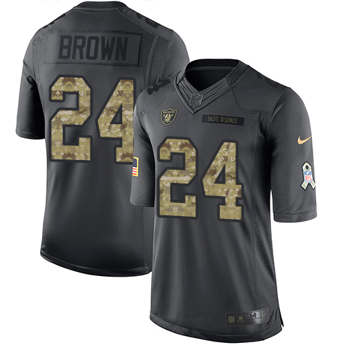 Youth Nike Oakland Raiders #24 Willie Brown Limited Black 2016 Salute to Service NFL Jersey