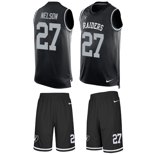 Men's Nike Oakland Raiders #27 Reggie Nelson Limited Black Tank Top Suit NFL Jersey