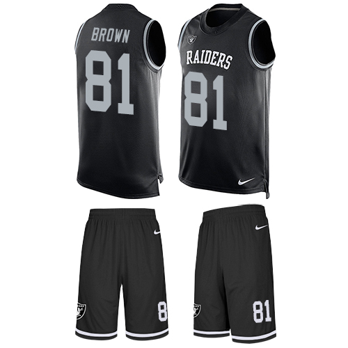 Men's Nike Oakland Raiders #81 Tim Brown Limited Black Tank Top Suit NFL Jersey