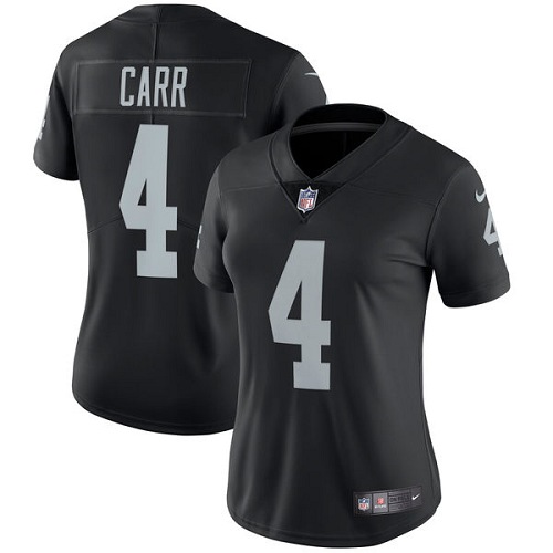 Women's Nike Oakland Raiders #4 Derek Carr Black Team Color Vapor Untouchable Elite Player NFL Jersey