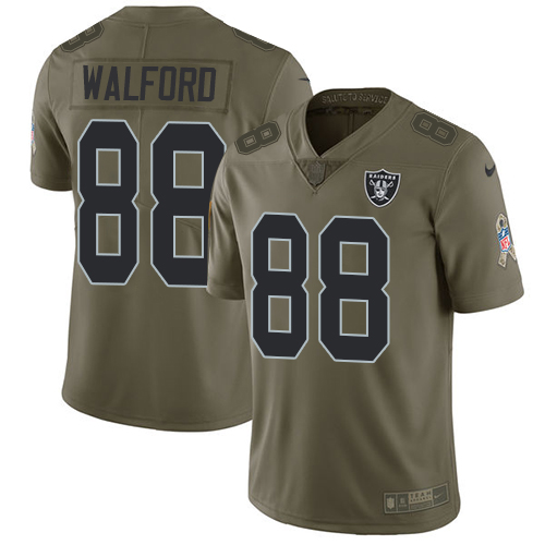 Youth Nike Oakland Raiders #88 Clive Walford Limited Olive 2017 Salute to Service NFL Jersey