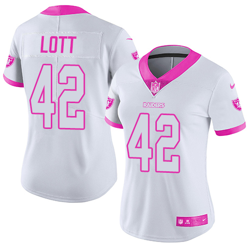 Women's Nike Oakland Raiders #42 Ronnie Lott Limited White/Pink Rush Fashion NFL Jersey