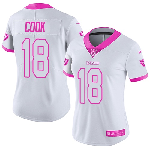 Women's Nike Oakland Raiders #18 Connor Cook Limited White/Pink Rush Fashion NFL Jersey