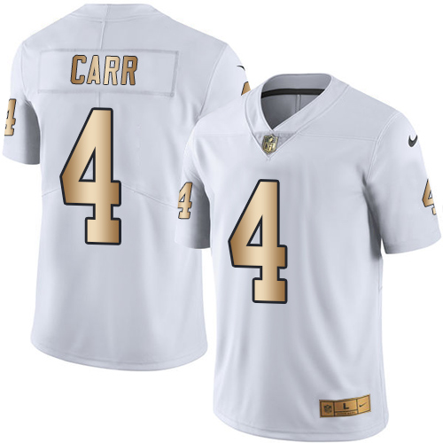 Men's Nike Oakland Raiders #4 Derek Carr Limited White/Gold Rush Vapor Untouchable NFL Jersey