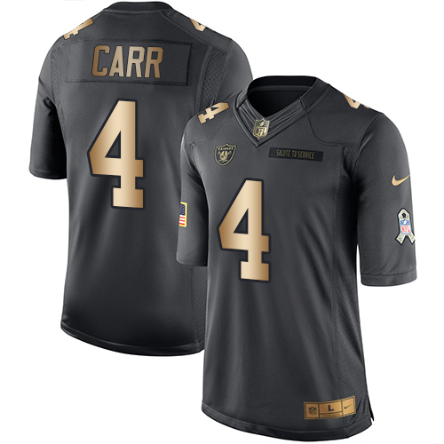 Men's Nike Oakland Raiders #4 Derek Carr Limited Black/Gold Salute to Service NFL Jersey