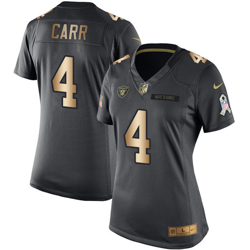 Women's Nike Oakland Raiders #4 Derek Carr Limited Black/Gold Salute to Service NFL Jersey