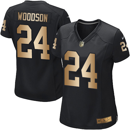 Women's Nike Oakland Raiders #24 Charles Woodson Elite Black/Gold Team Color NFL Jersey