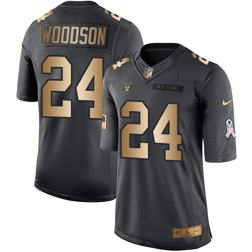 Men's Nike Oakland Raiders #24 Charles Woodson Limited Black/Gold Salute to Service NFL Jersey