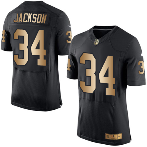 Men's Nike Oakland Raiders #34 Bo Jackson Elite Black/Gold Team Color NFL Jersey