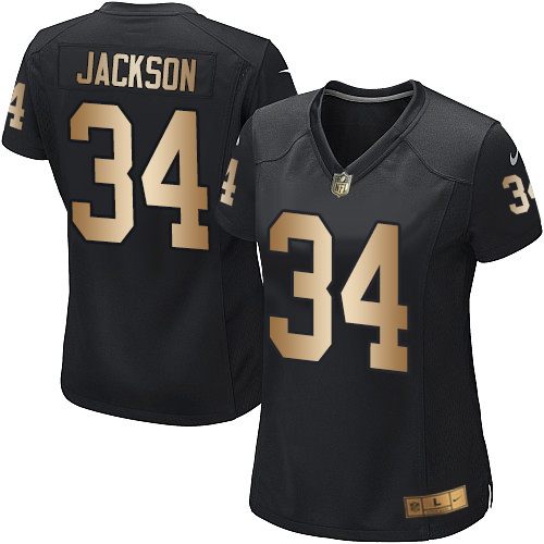 Women's Nike Oakland Raiders #34 Bo Jackson Elite Black/Gold Team Color NFL Jersey