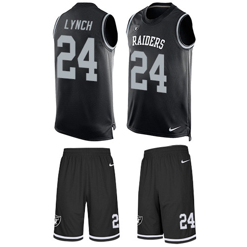 Men's Nike Oakland Raiders #24 Marshawn Lynch Limited Black Tank Top Suit NFL Jersey