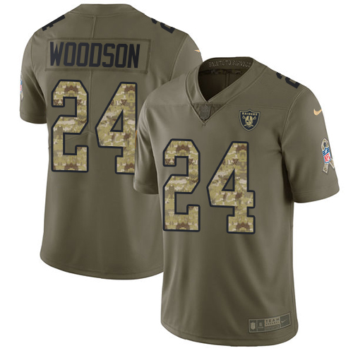 Youth Nike Oakland Raiders #24 Charles Woodson Limited Olive/Camo 2017 Salute to Service NFL Jersey