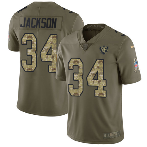 Youth Nike Oakland Raiders #34 Bo Jackson Limited Olive/Camo 2017 Salute to Service NFL Jersey