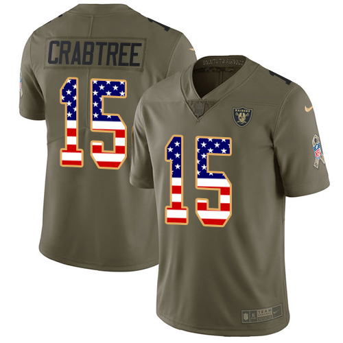 Men's Nike Oakland Raiders #15 Michael Crabtree Limited Olive/USA Flag 2017 Salute to Service NFL Jersey
