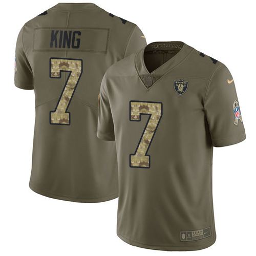 Youth Nike Oakland Raiders #7 Marquette King Limited Olive/Camo 2017 Salute to Service NFL Jersey