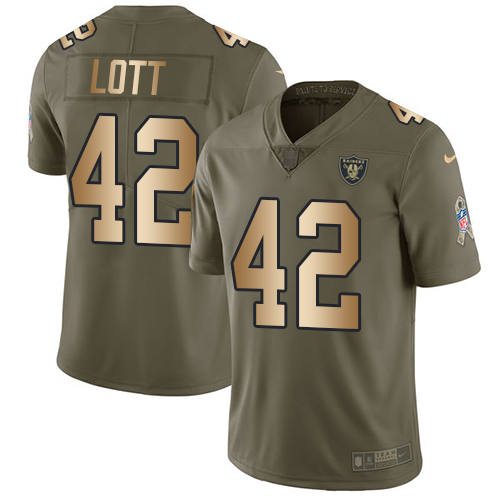 Men's Nike Oakland Raiders #42 Ronnie Lott Limited Olive/Gold 2017 Salute to Service NFL Jersey