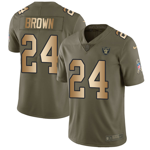 Youth Nike Oakland Raiders #24 Willie Brown Limited Olive/Gold 2017 Salute to Service NFL Jersey