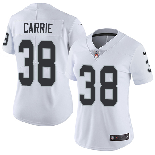 Women's Nike Oakland Raiders #38 T.J. Carrie White Vapor Untouchable Elite Player NFL Jersey