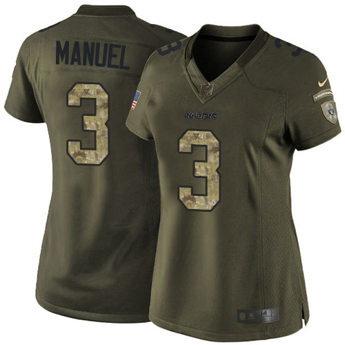 Women's Nike Oakland Raiders #3 E. J. Manuel Limited Green Salute to Service NFL Jersey