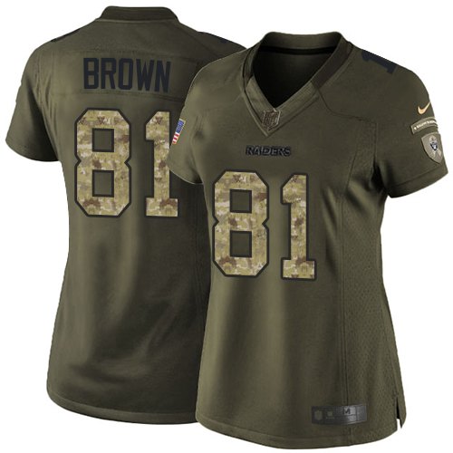 Women's Nike Oakland Raiders #81 Tim Brown Elite Green Salute to Service NFL Jersey