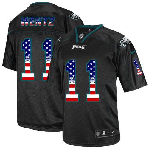 Men's Nike Philadelphia Eagles #11 Carson Wentz Limited Black USA Flag Fashion NFL Jersey