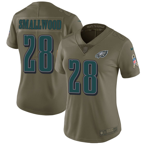 Women's Nike Philadelphia Eagles #28 Wendell Smallwood Limited Olive 2017 Salute to Service NFL Jersey