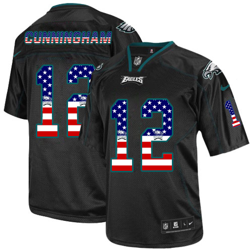 Men's Nike Philadelphia Eagles #12 Randall Cunningham Elite Black USA Flag Fashion NFL Jersey