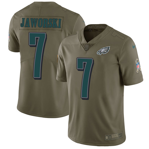 Youth Nike Philadelphia Eagles #7 Ron Jaworski Limited Olive 2017 Salute to Service NFL Jersey