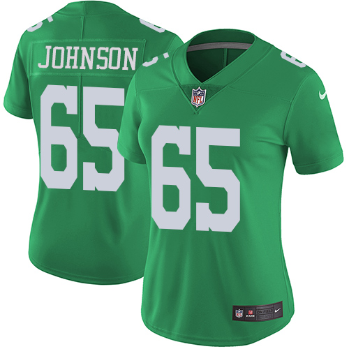 Women's Nike Philadelphia Eagles #65 Lane Johnson Limited Green Rush Vapor Untouchable NFL Jersey