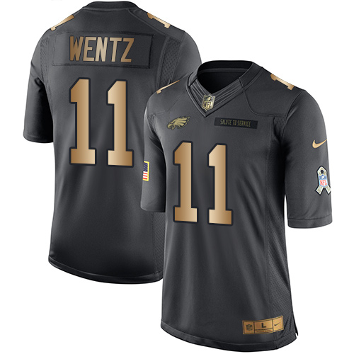 Men's Nike Philadelphia Eagles #11 Carson Wentz Limited Black/Gold Salute to Service NFL Jersey