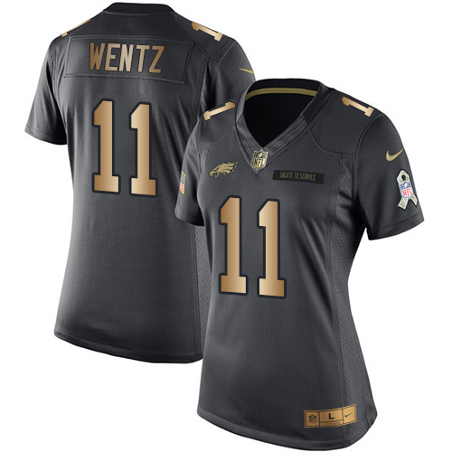 Women's Nike Philadelphia Eagles #11 Carson Wentz Limited Black/Gold Salute to Service NFL Jersey