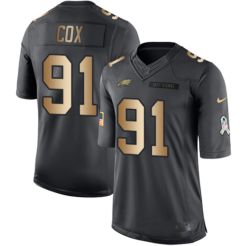 Men's Nike Philadelphia Eagles #91 Fletcher Cox Limited Black/Gold Salute to Service NFL Jersey